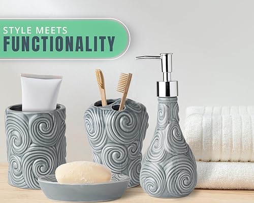 Miniatura 9 de Comfify - Juego de accesorios de baño de cerámica de 4 piezas, color azul