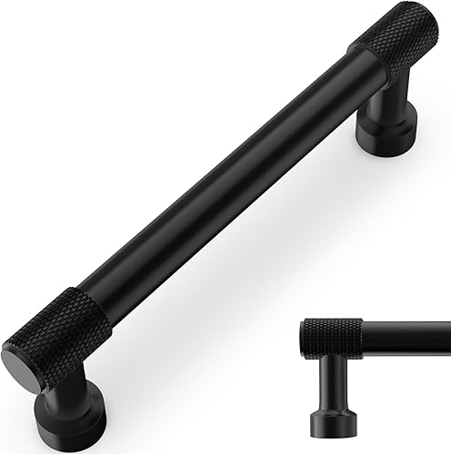 Paquete de 10 manijas de gabinete de cocina de 5 pulgadas, color negro mate moleteado, tiradores de cajón negros, accesorios de cocina, manijas de