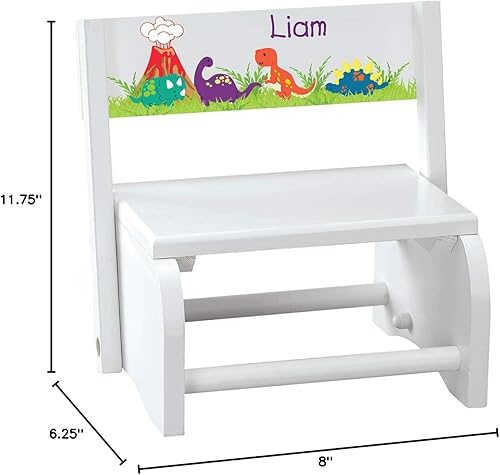 Miniatura 9 de Fox Valley Traders Taburete y silla 2 en 1 para niños, diseño de madera blanca, mariposa y flor con nombre personalizado Mariposa y