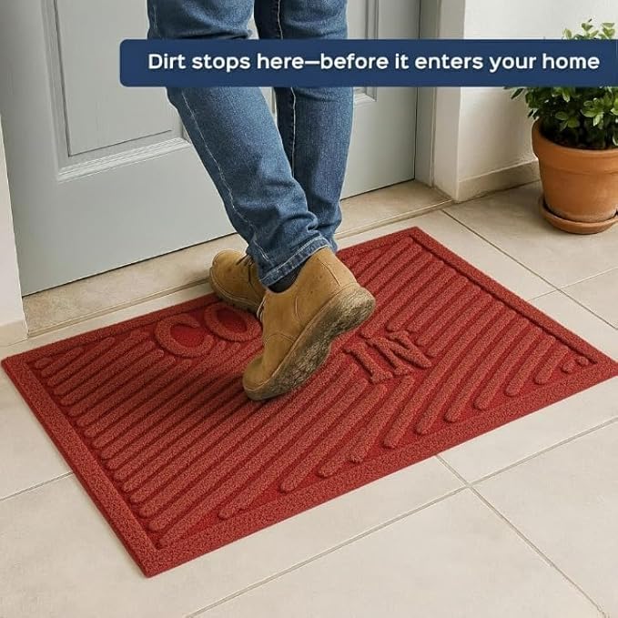 Image of Come in Welcome Door Mat for Entrance | Non-Slip Rubber Backed Doormat for Home, Office & Bathroom | 60 x 40 cm (Red)