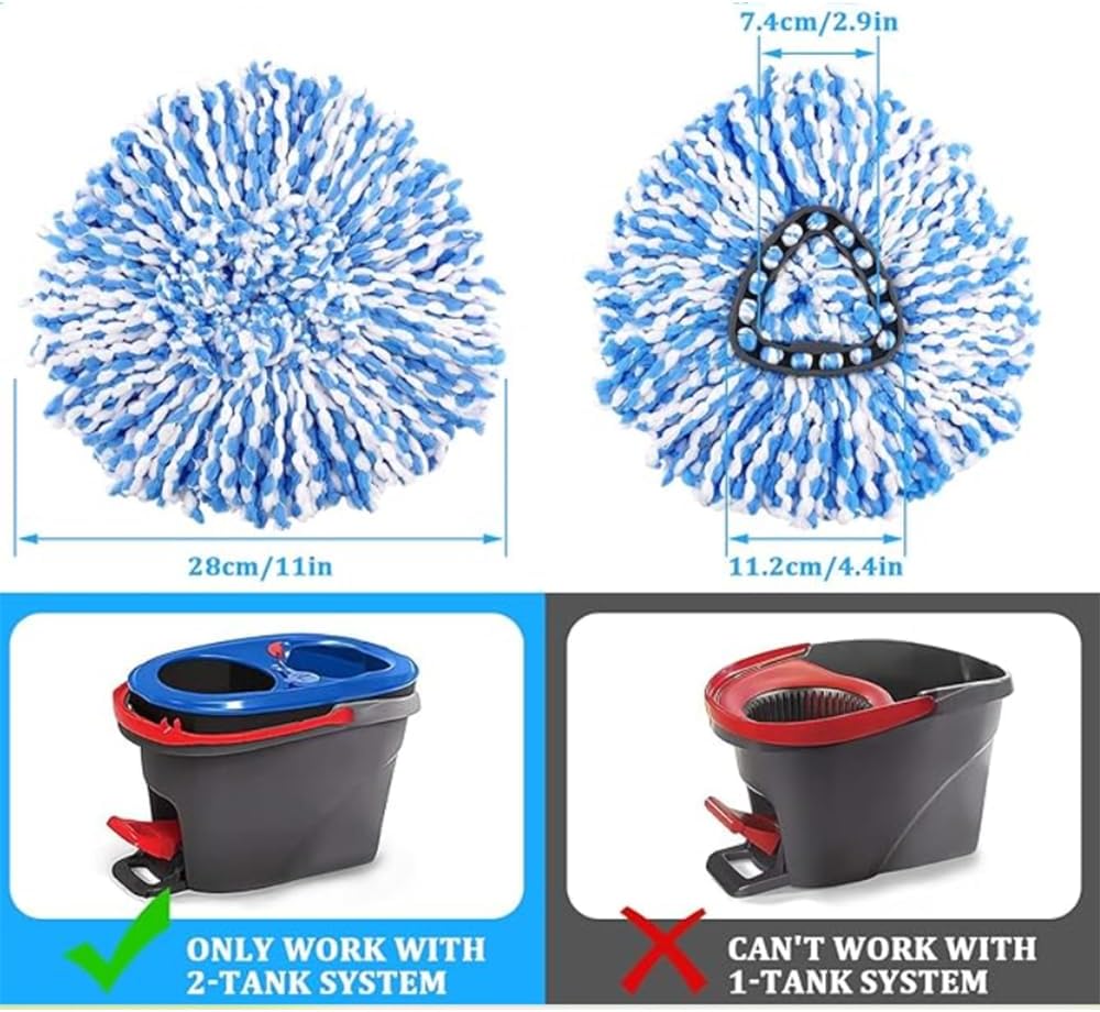 2 Pack Spin Mop Refill Replacement Head Spinning Mop - Microfiber Mop Replace Heads，Commercial Wet Mop