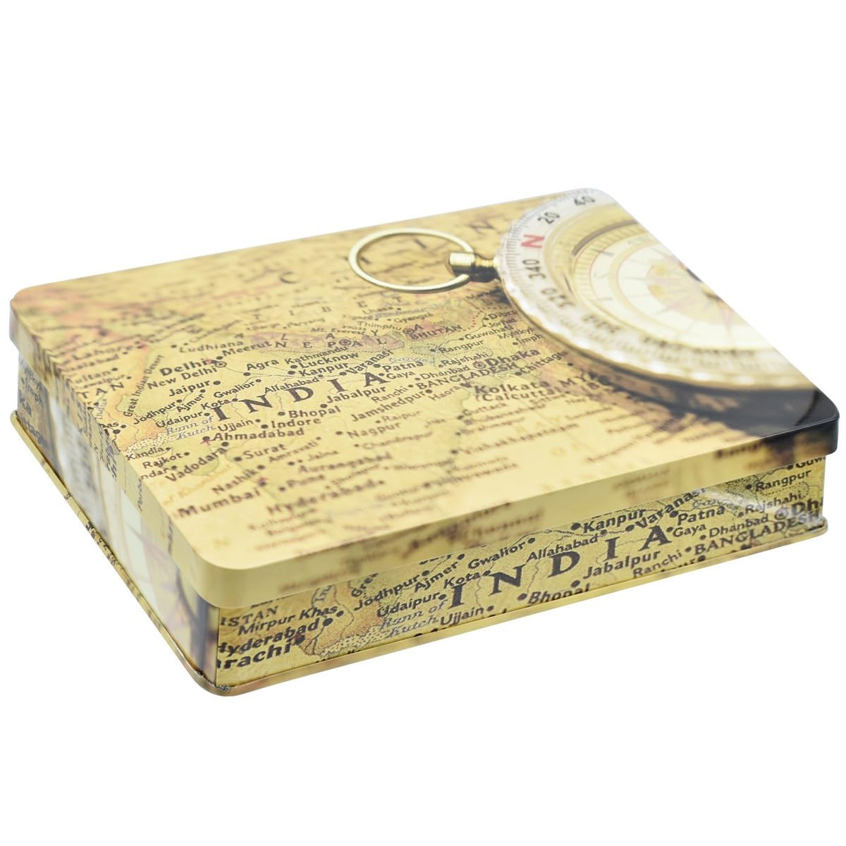 Vintage Map Design Metal Storage Tin Box, 22.1x14.1x4.7 cm, Decorative Rectangle Container, MGBR03-image-43