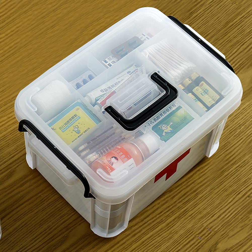 Armadietto per medicinali in plastica per la casa, contenitore di pronto soccorso compartimentato per l'organizzazione dei farmaci, design compatto e leggero