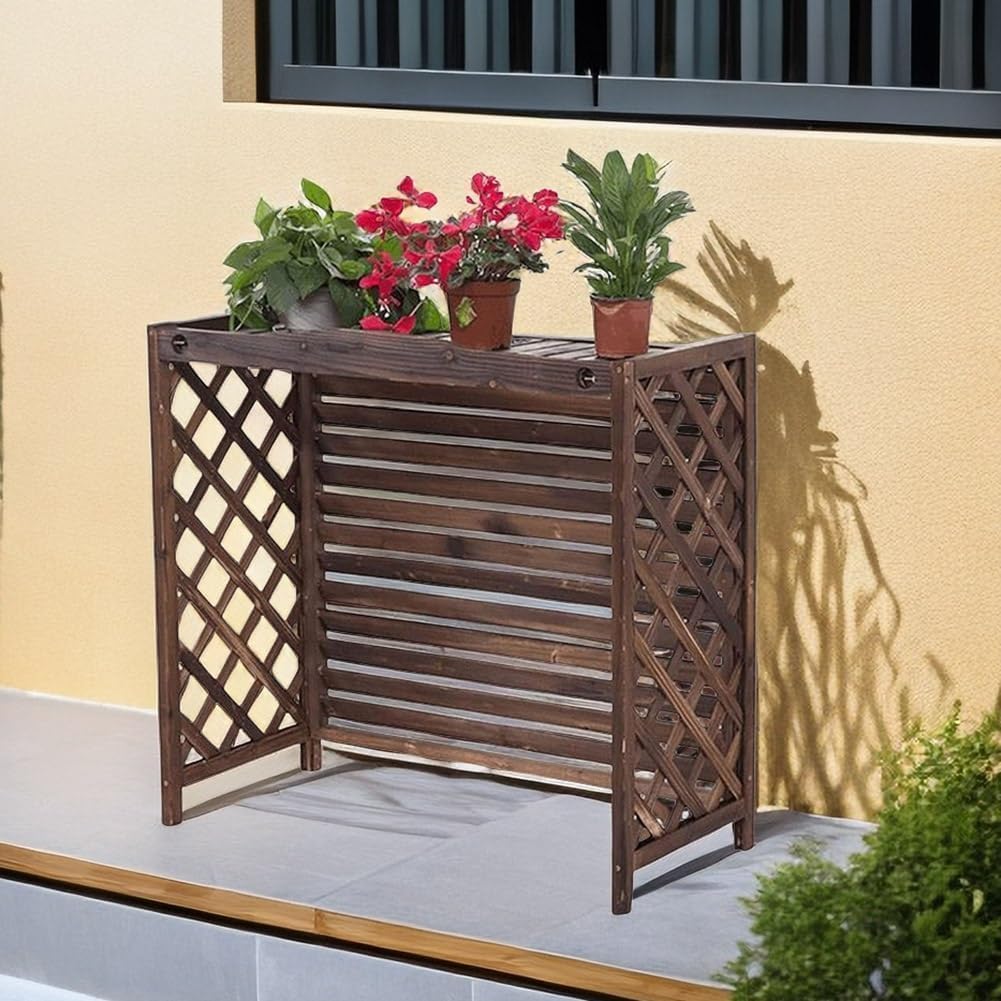 Cache-climatiseur extérieur en bois massif pour balcon et jardin