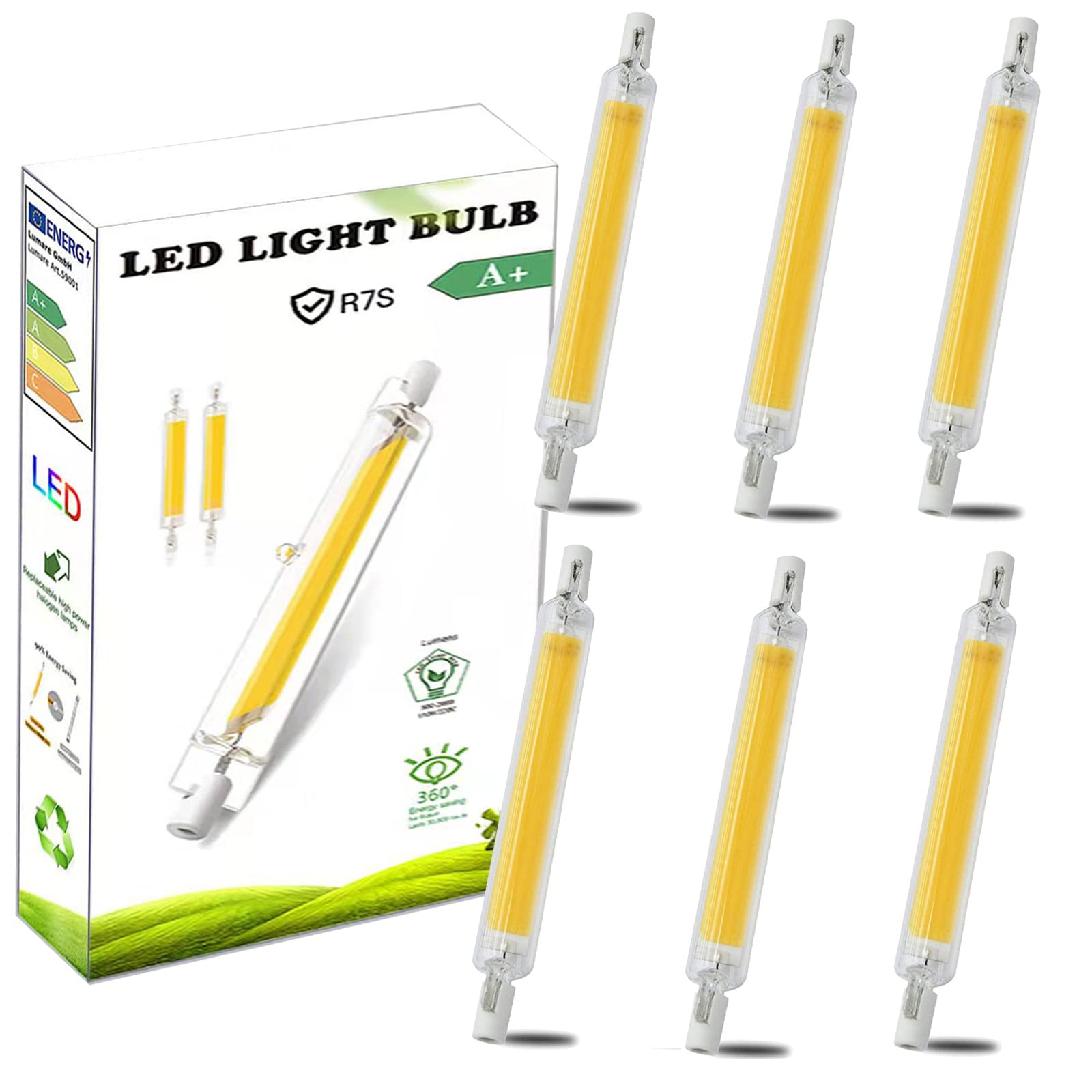 R7S LED 118mm 20W Dimmbar Lampen, R7S LED Birne Licht Kaltesweiß 6000K 2000LM, Double Ended COB Hightlight Glühbirnen, 360° Strahlbeleuchtung, AC/DC 220V, 6er Pack