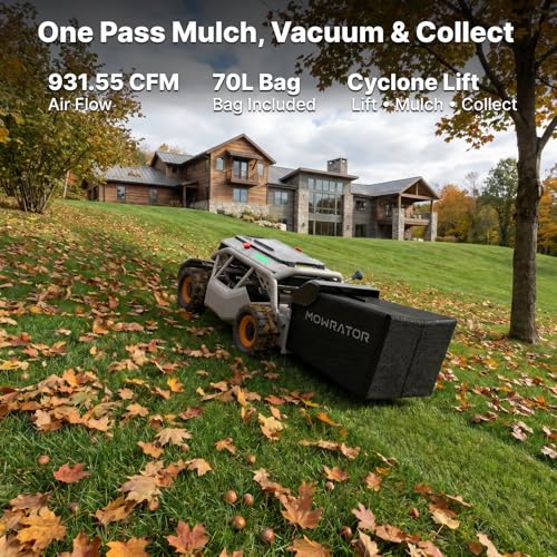 Image of Mowrator S1 4WD 18Ah Remote Control Lawn Mower with Wide Wheels, All-Season Yard Care, 85% (40) Slope Climbing, with Leaf Shredding Vacuum, 21 inch Width, 1.5-4.3 inch Cutting Height, Up to 1.12 Acres