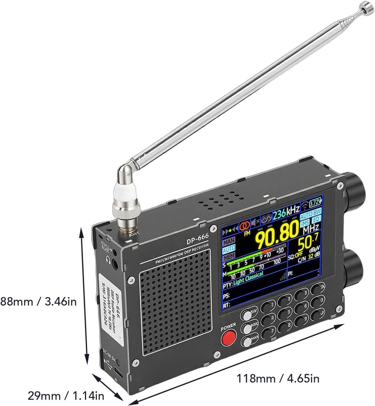 Fafeicy Full Band Radio, Portable AM FM SW LW Radio with 2.8 Inch IPS Touch Screen, 5000mAh Battery, DSP Noise Reduction, RDS Display, Numeric Keypad for Home, Outdoor, Travel