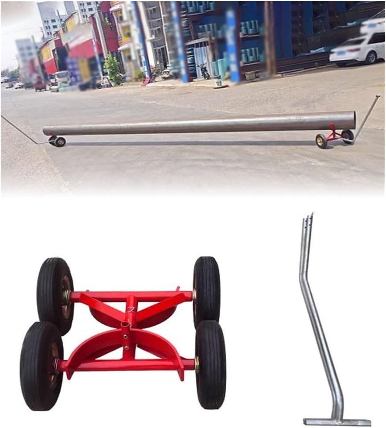 Pipe Transporter Pipe Dolly Pipe Mover with Solid Tires,Heavy-Duty Steel Pipe Dolly Cart with Non-slip Cage & 360° Rotating Forks(Fork width 33cm/13in)