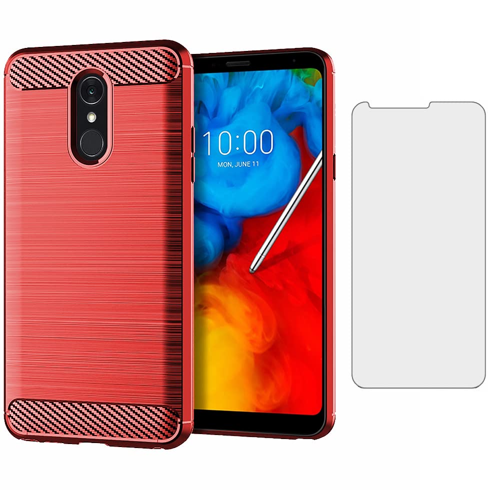 Asuwish Phone Case for LG Stylo 4 with Tempered Glass Screen Protector Cover and Cell Accessories Slim Soft Silicone Rubber Stylo4 Plus LGstylo4 Sylo4 Style 04 4+ Q Stylus Alpha Stlo4 Women Men Red