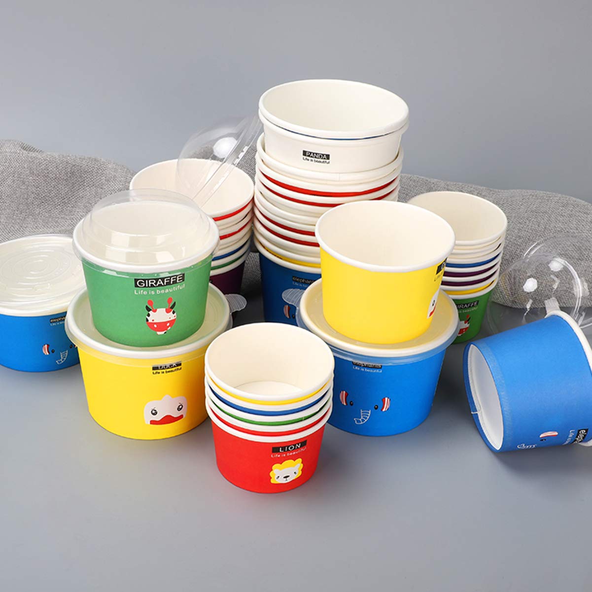 Eisbecher, 60 Stück, Pappbecher, becher, Dessertbecher, Ice Cream, Joghurt, für Buffets, Desserts, Party, Catering (7 oz, Cartoon-Modell)