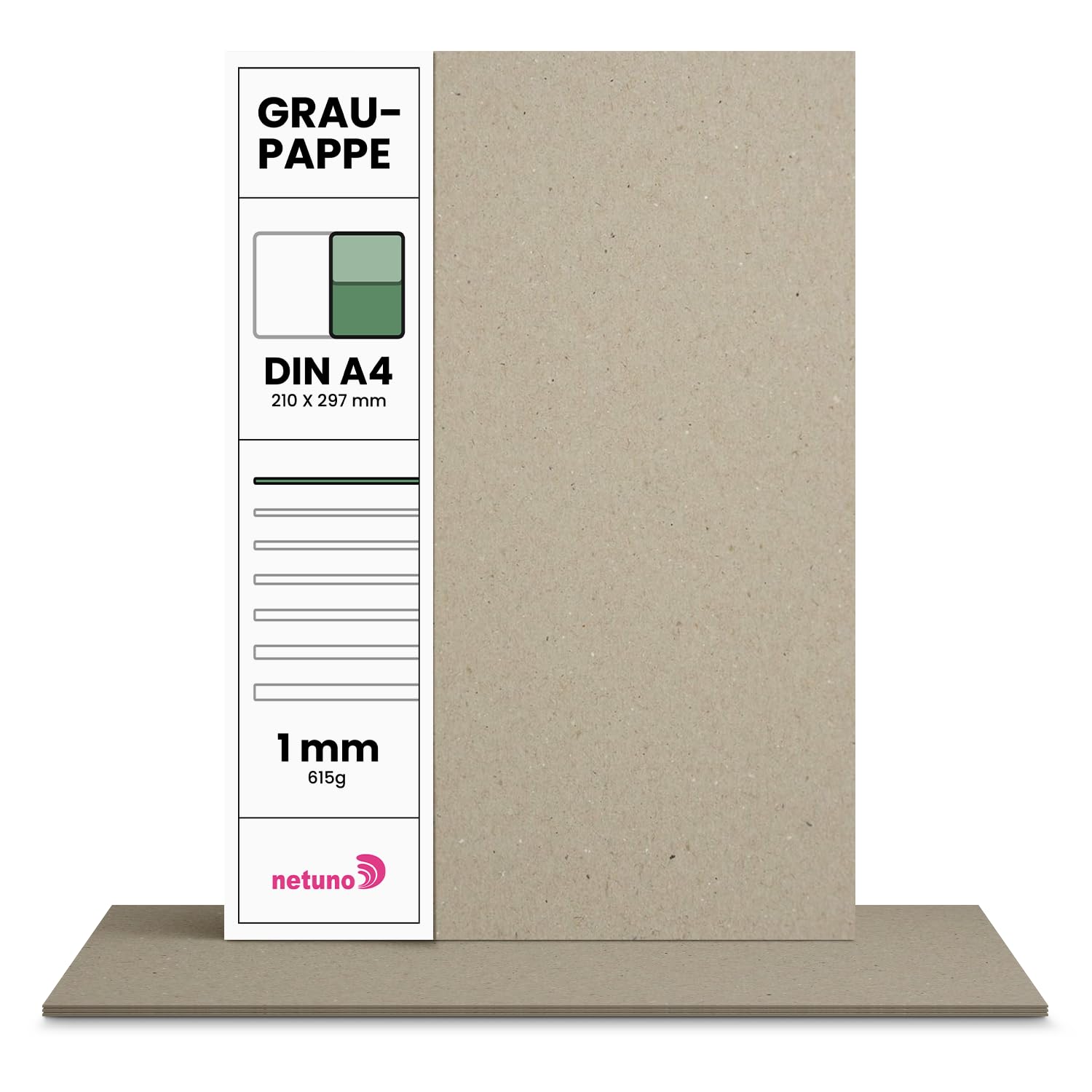 Netuno 100x Grey Cardboard A4 210 x 297 mm 8.3 x 11.7 in 615 GSM 1 mm Thick Rigid Greyboard Chipboard Recycled Bookbinding Card for Calendars Model Making Packaging DIY โ image 1