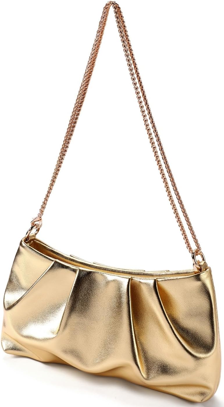 Women's Clutch Purse, Pleated Evening Handbag, Shoulder Bag with Detachable Chain and Shoulder Strap - Image 3