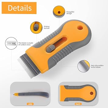 Razor Blade Scraper, 1 Pack Plastic Retractable Glass Scraper with 20 Pcs Extra Razor Blades, Windshield Sticker Remover for Windows Metal Vinyl Car Glue
