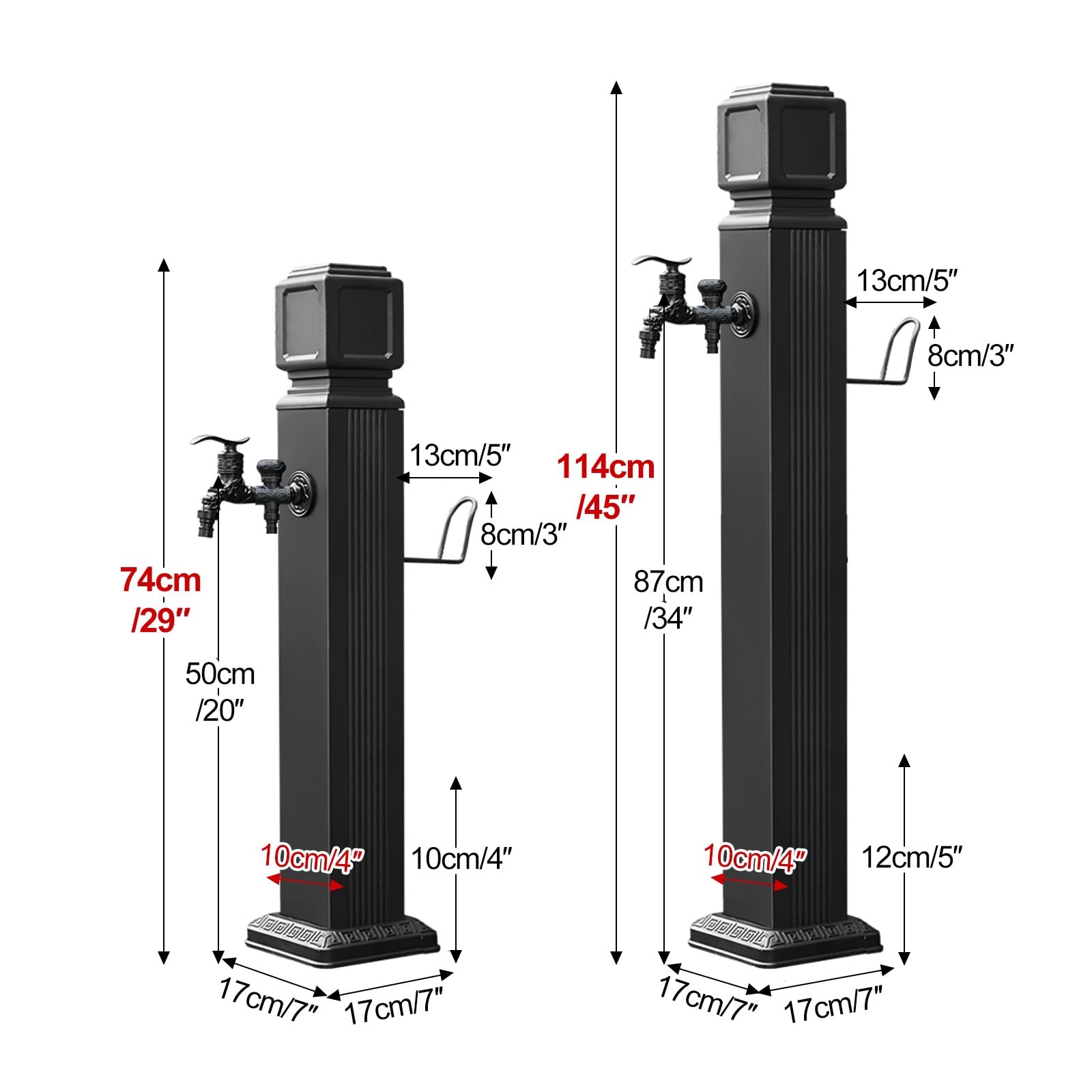 Colonna d'acqua da Giardino Indipendente, Fontana da Giardino Esterno, Colonna Acqua Giardino con Pistola a Spruzzo per Tubo Flessibile da 7,5 m e Gancio(74cm/29in)