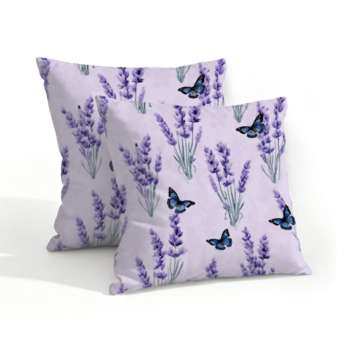 Outdoor Pillow Covers Waterproof Pillowcases 18x18in Set of 2 Lavender Floral Plant Butterfly Decorative Throw Cushion Case for Couch Sofa Garden Patio Furniture