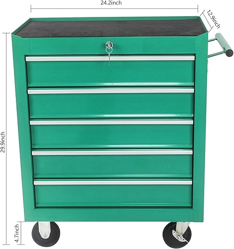 Vista 19 de Carro de herramientas con ruedas, 5 cajones con cerradura, armario de almacenamiento, caja de herramientas rodante para almacén, garaje, taller
