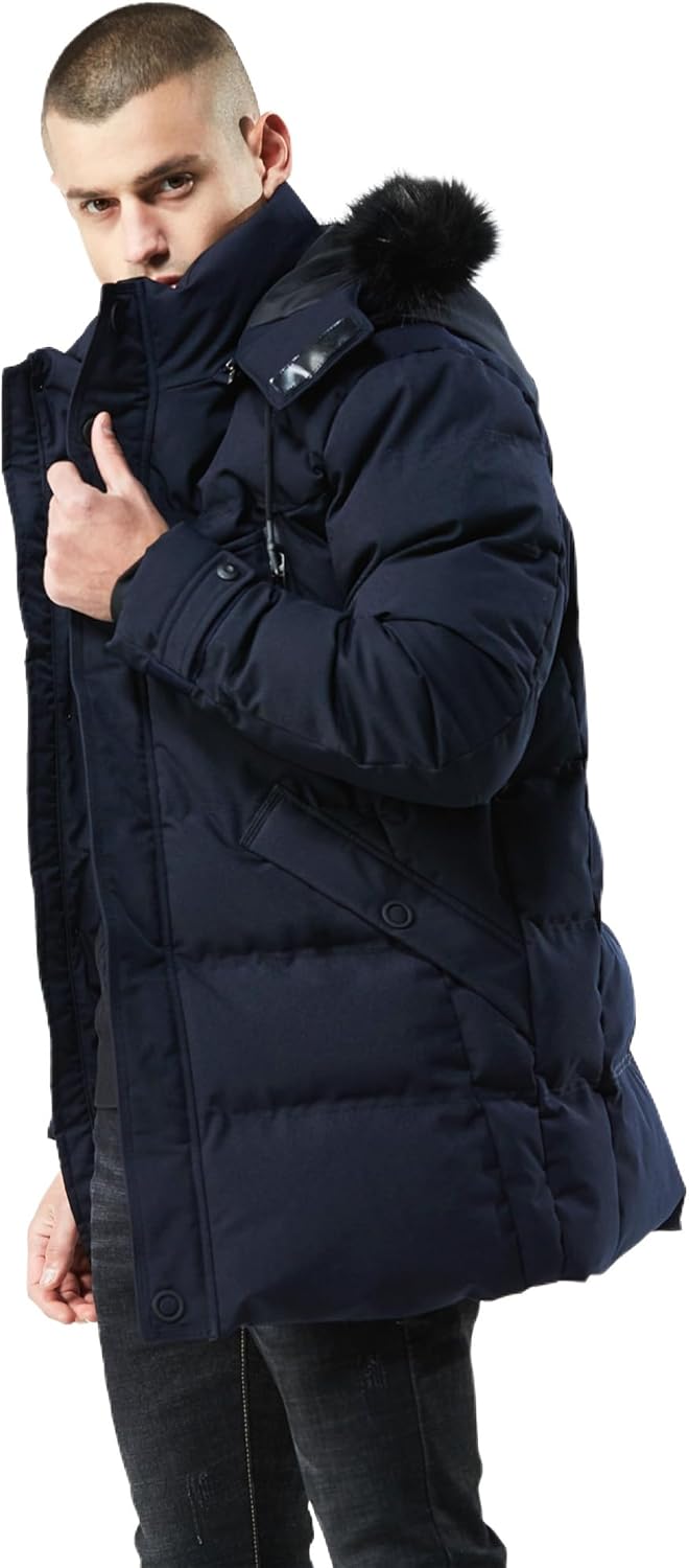 WEEN CHARM Men's Long Winter Parka Jacket Warm Water Resistant Puffer Coat with Removable Faux Fur Hood - Image 4