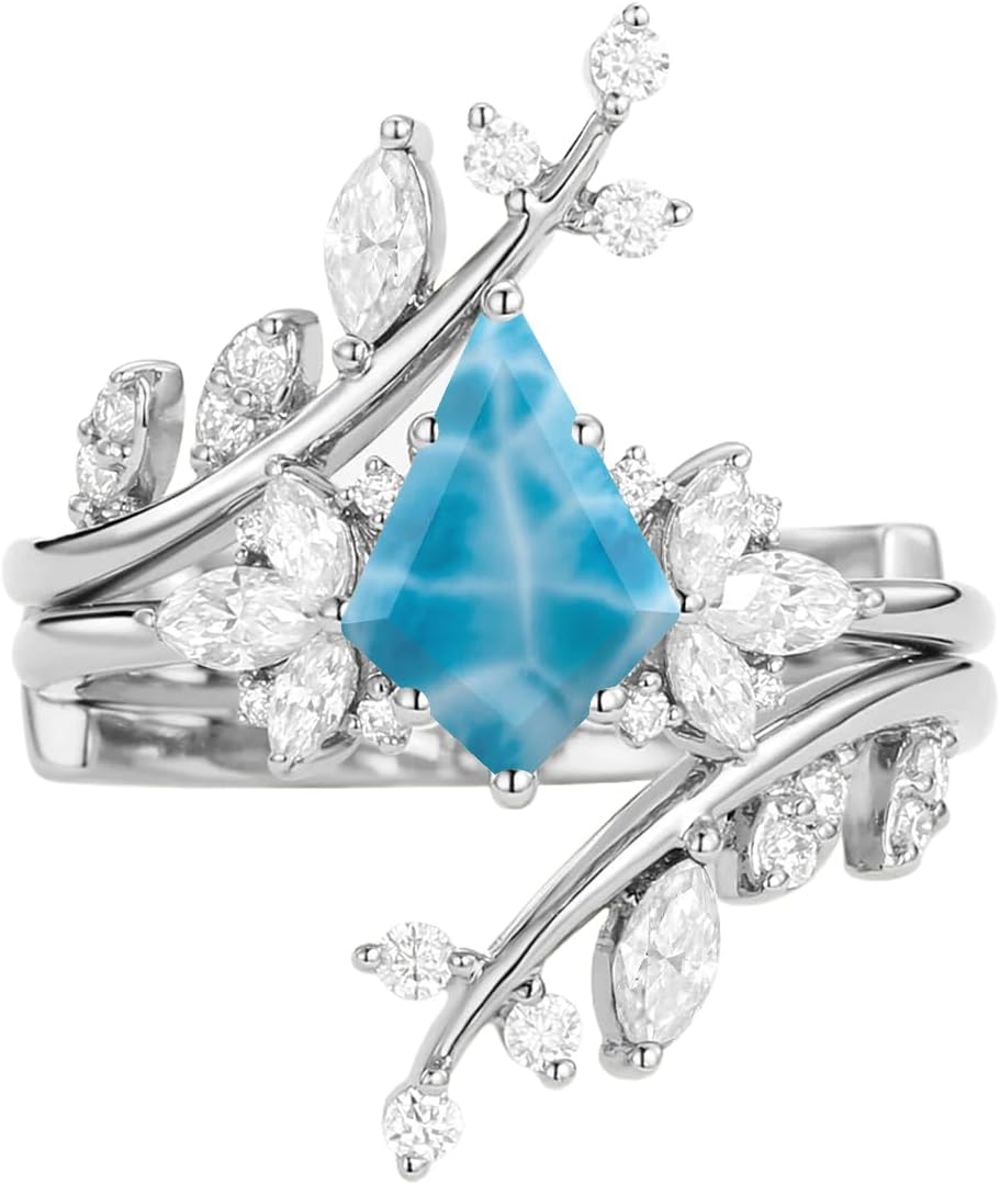 1CT/1.5CT/2CT Gemstone Wedding Ring Set for Her - Kite Cut Gem Bridal Sets Wedding Rings White Yellow Rose 10K 14K 18K Gold Sterling Silver Gemstone Promise Ring Set