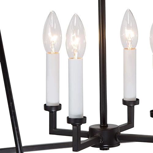 Miniatura 5 de Iluminación colgante para isla de cocina, lámpara negra para vestíbulo, lámpara de granja con jaula de farol, 17.5 pulgadas de ancho x 20 pulgadas