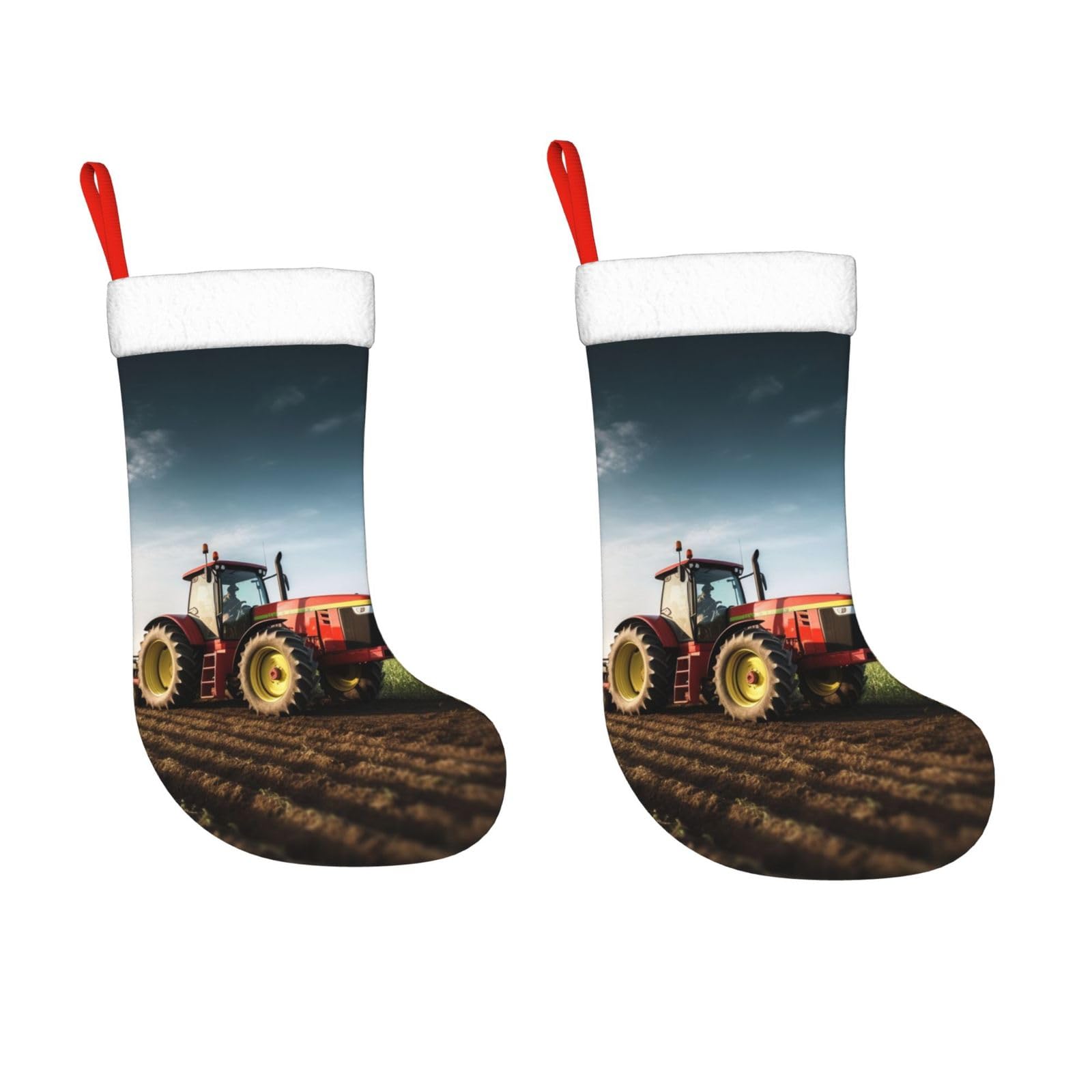 KLOPH 2 Pack 18 Inches Christmas Stockings Personalized Tractor Farm Xmas Stocking Hanging Decoration Fireplace Stocking for Holiday Xmas Tree Christmas Fireplace Decor Gifts
