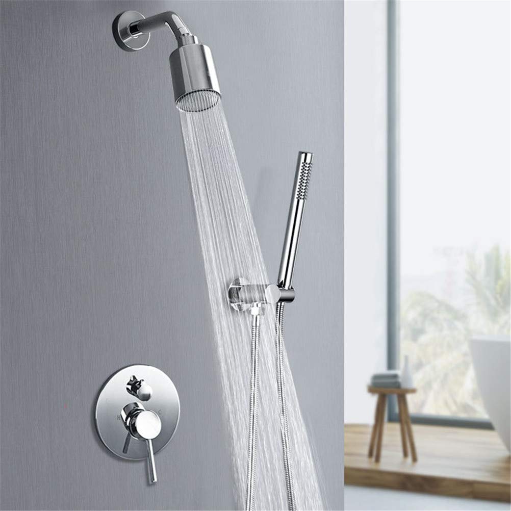 Sistema doccia a parete con soffione a pioggia, corpo in ottone e miscelatore antigoccia, set di installazione completo per bagno