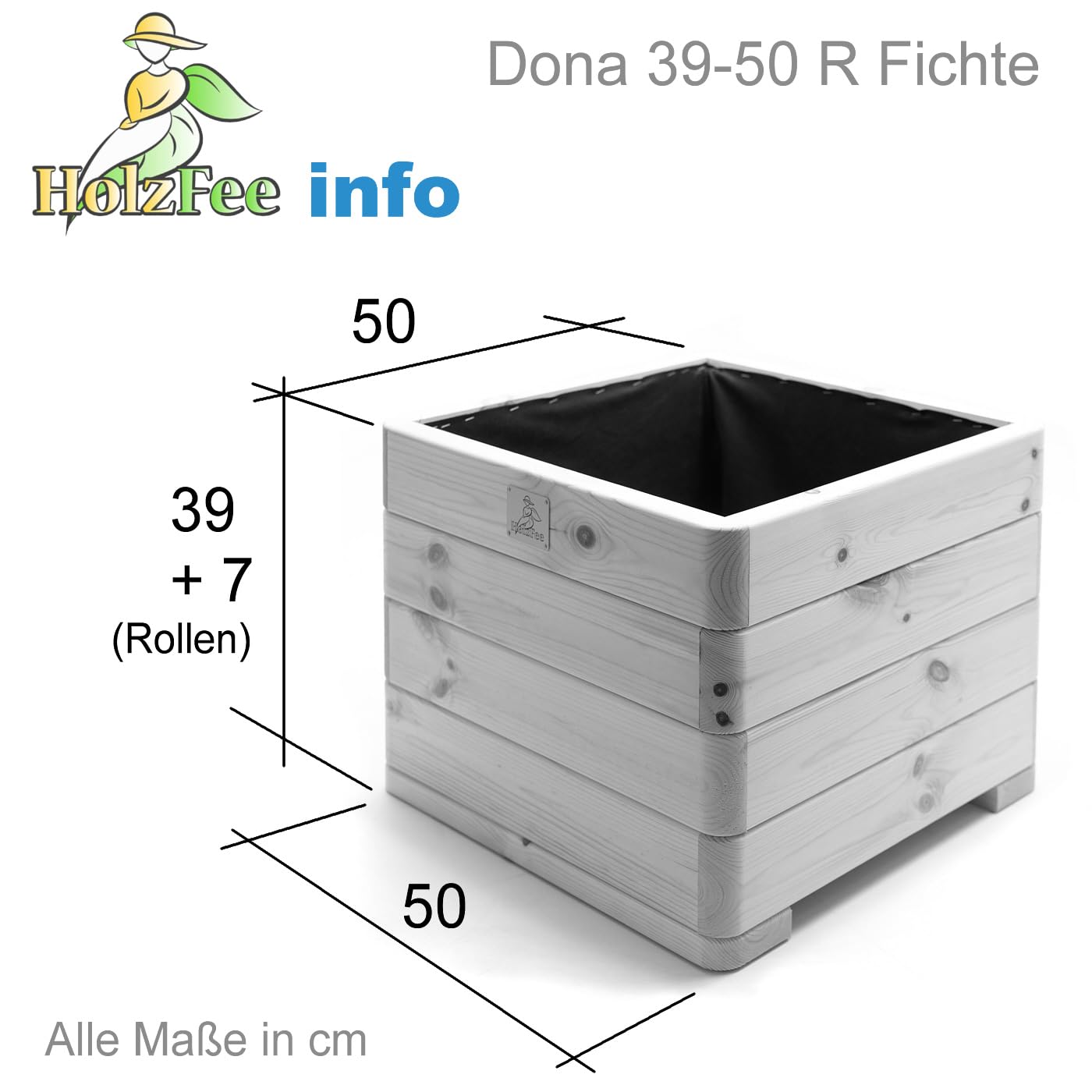 Premium Pflanzkasten Dona mit Rollen 50 x 50 x 46 cm Massivholz