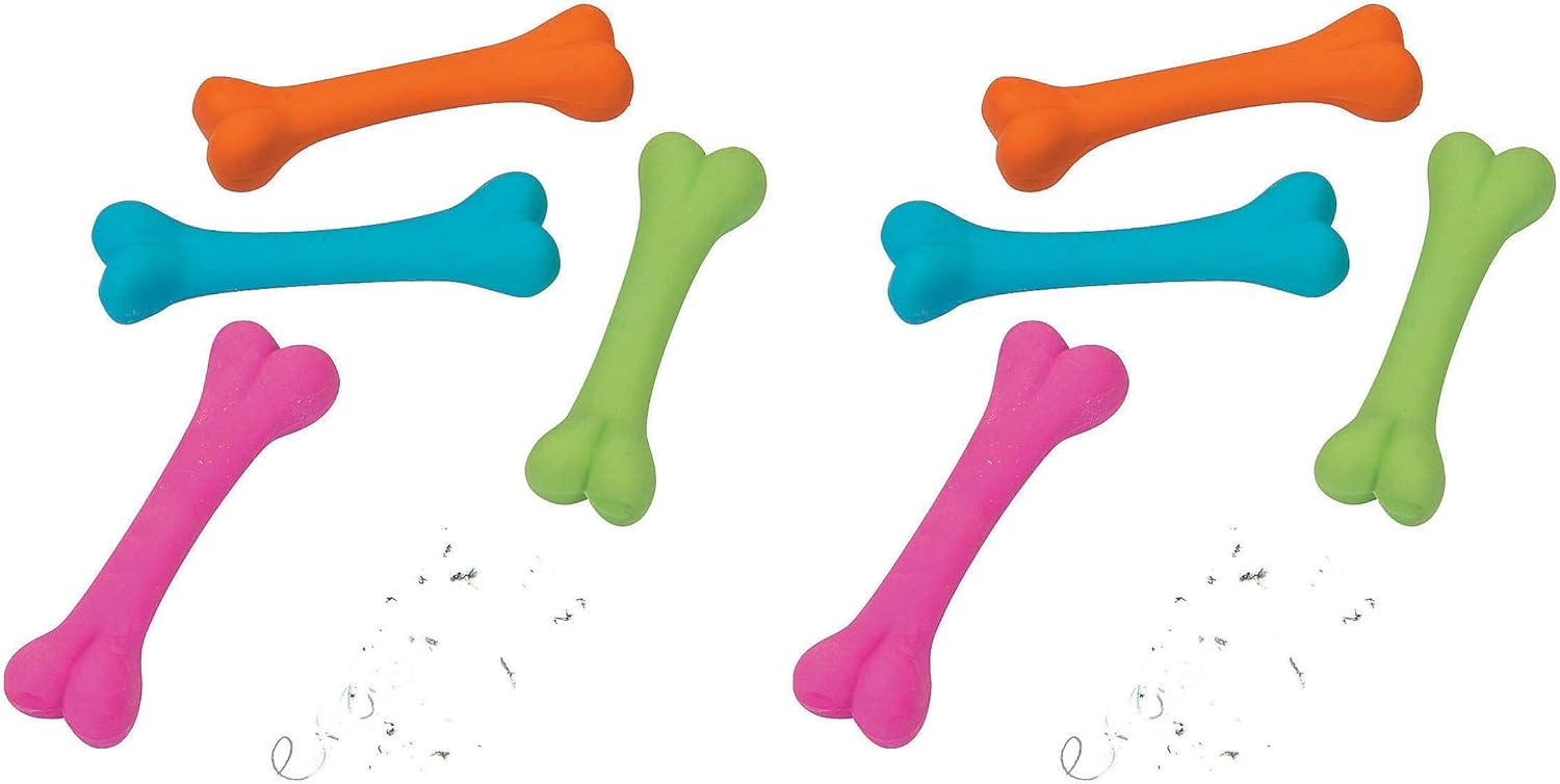 Colorful Bones Shaped Erasers - Set of 24 - Halloween and Party Favors, Classroom Giveaways