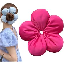 Large Flower Satin Hair Scrunchies for Women, Floral Shape Silk Hair Ties for Girls, Fashion Korea Oversized Flower Hair Accessories for Thick Curly Hair Rose