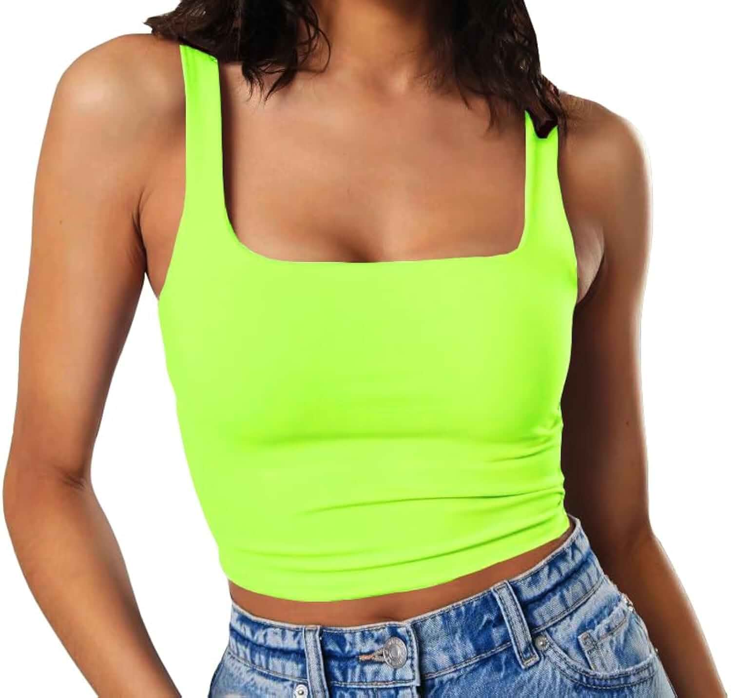 Artfish Women's Sleeveless Strappy Tank Square Neck Double Layer Workout Fitness Casual Basic Crop Tops Sleeveless · Fitted