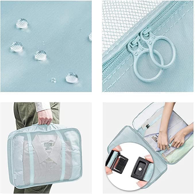 GOPINATH ECOM 7 in 1 Travel Organizer Bag Set Polyester Packing Cubes Luggage Makeup Toiletry Shoe Laundry Bag Lightweight Space Saving Sky Blue 2