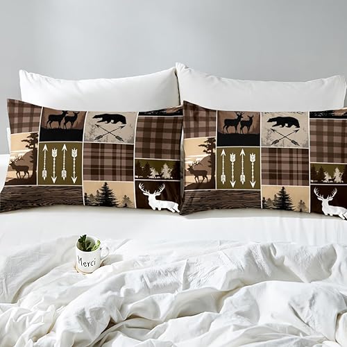 Miniatura 308 de Sábana bajera ajustable de oso de caza, juego de ropa de cama a cuadros de búfalo, sábanas de retazos de cabaña rústica para niños, niños, Multi