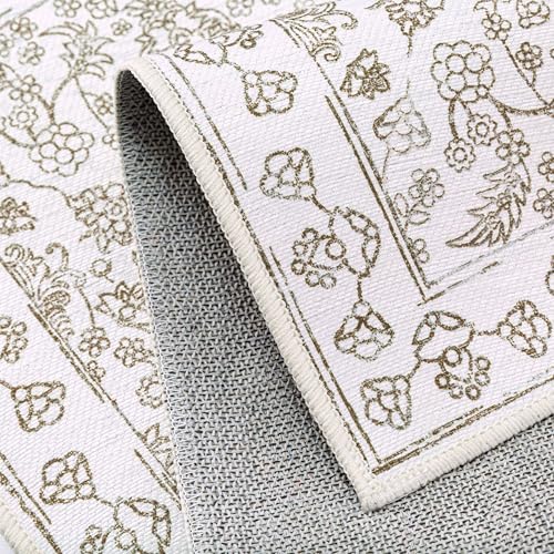Floral Area Rug 4x6 Washable Entryway Taupe Carpet Non Slip Boho Thin Farmhouse Throw Accent Rug for Living Room Bedroom Office Kitchen Bathroom