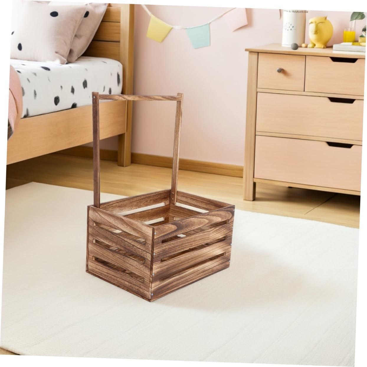 Cesta de Madera con Asa para Baby Shower y Recién Nacidos
