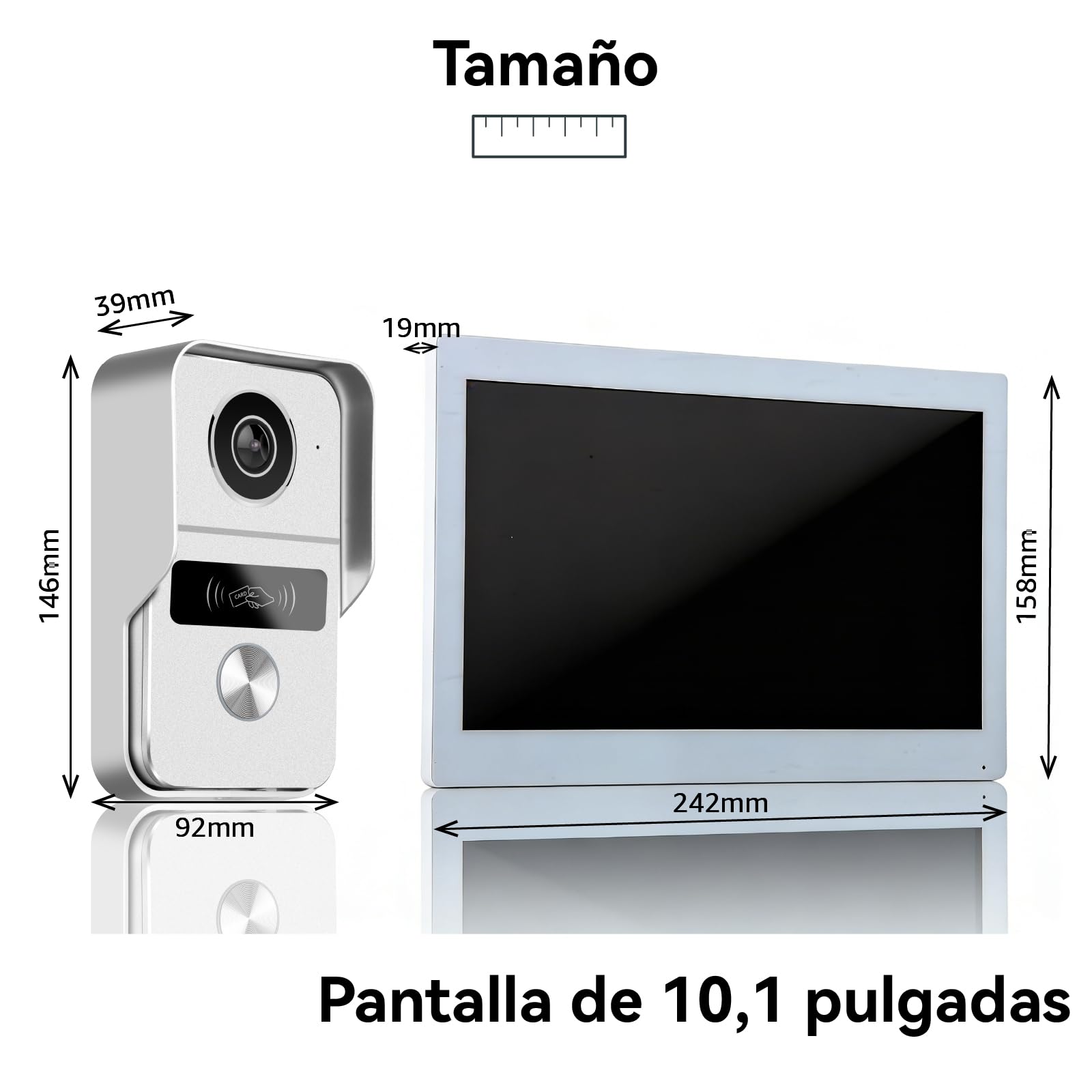 2 Hilos Videoportero Sistema de Intercomunicación KW02, 1080P, 10.1'' Monitor Táctil a Color, Desbloqueo en App y RFID, Detección Humano, Audio Bidireccional,WiFi6 2,4/5GHz, Blanco