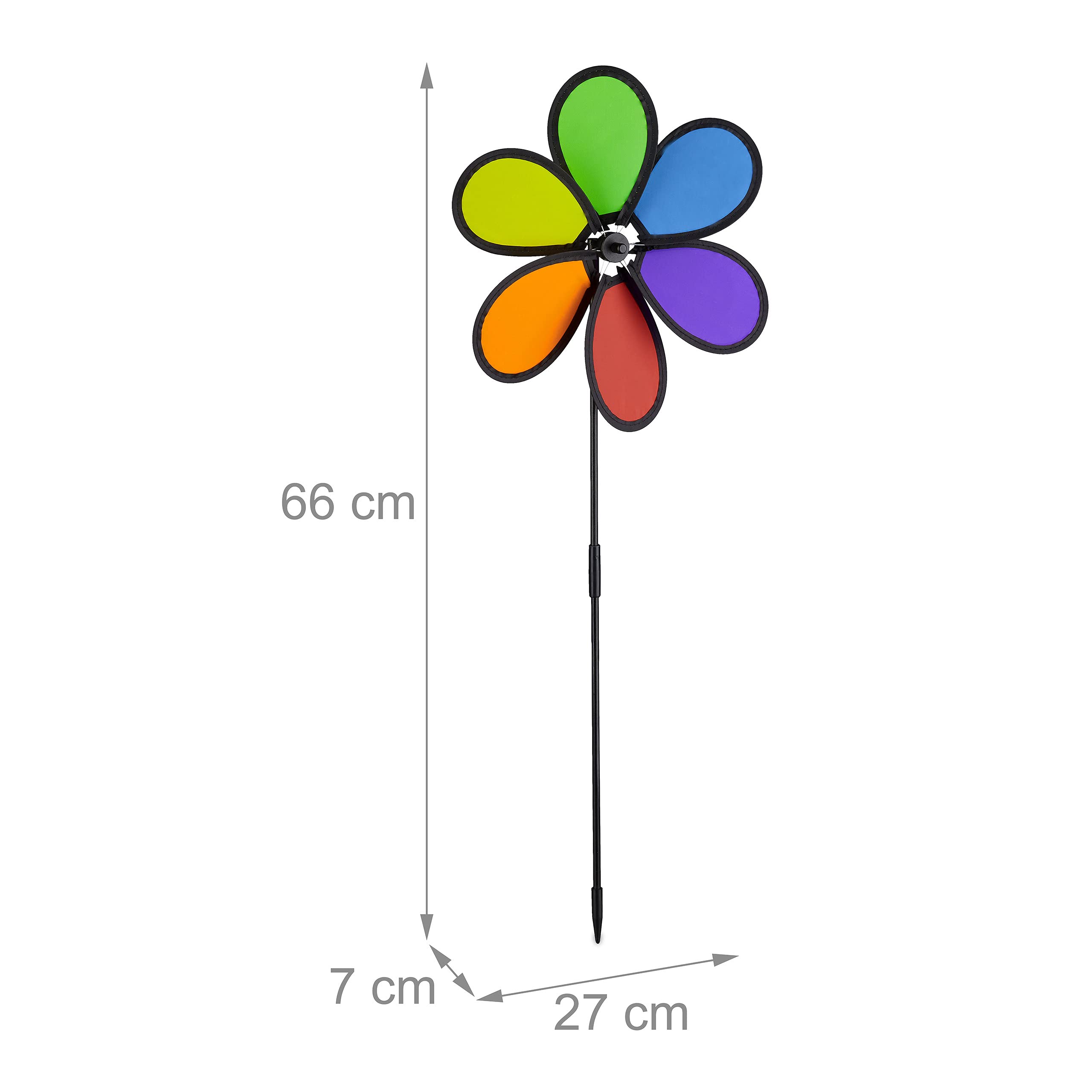 Relaxdays Lot De 2 Moulins à Vent Arc-en-Ciel – Décoration Jardin & Balcon H 72 Cm Multicolore
