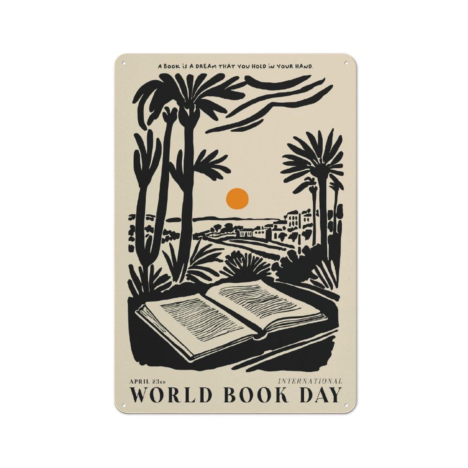 Junmoney Style-1 Vintage World Book Day Metal Plaque 30X20cm, Diner Style Decor For Bakery, Diner, Cafe Or Family Room