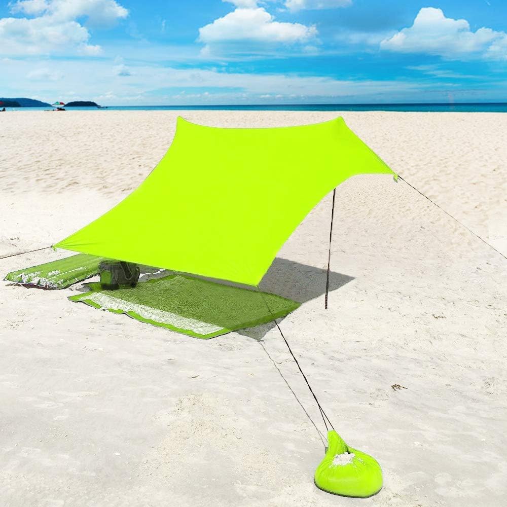 Beach Tent with Sand Anchor - Portable Lightweight Portable Sunshade with 100% Lycra UV Protection Waterproof - 85 x 85'' Sun Shelter Canopy (Green)