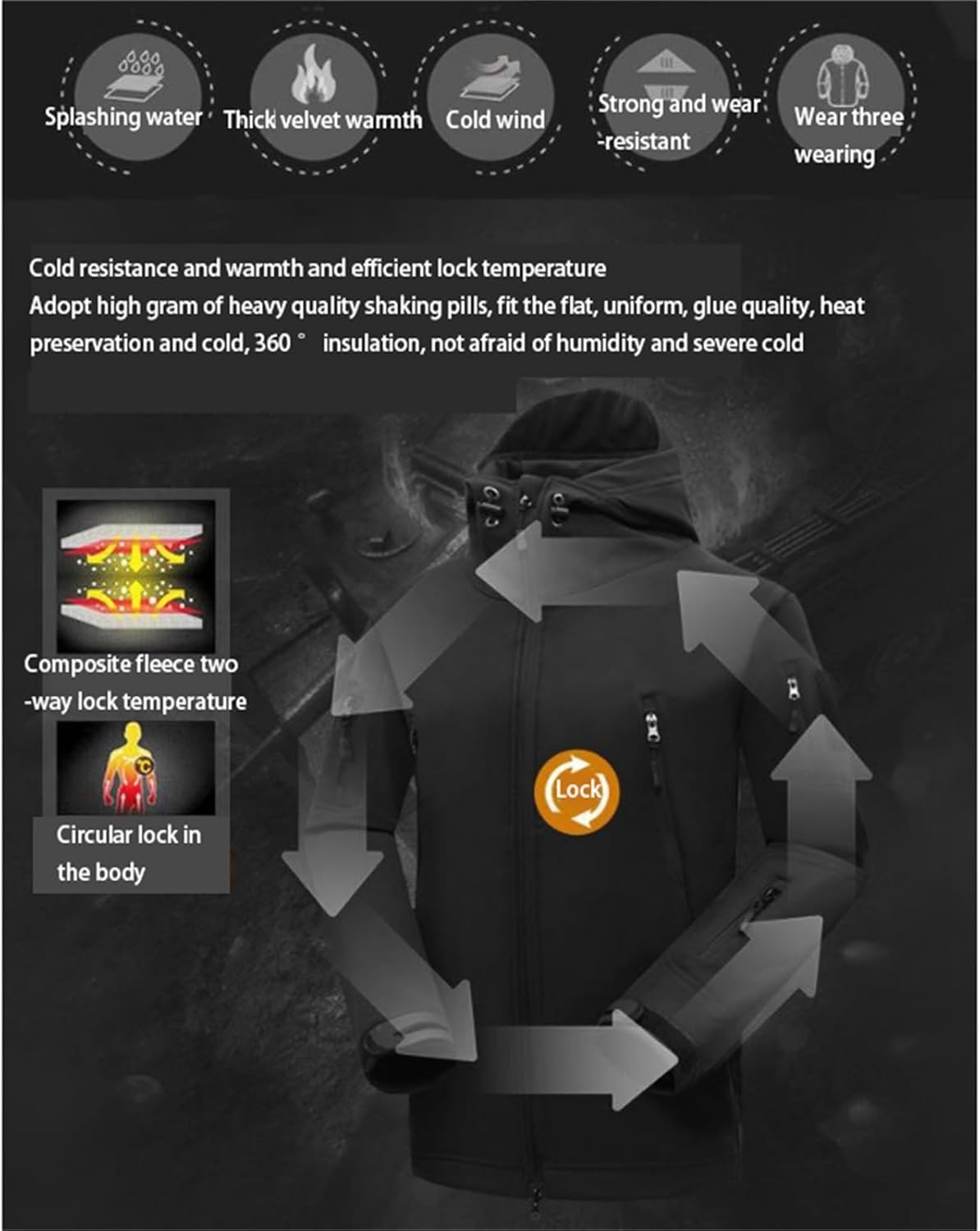 Men Two Piece Ski Suit Set, Mens Winter Waterproof Windproof Hooded Snow Coat 2 Pieces Snowboarding Snowsuits