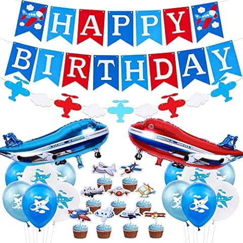 Jollyboom Airplane Party Decorations Time Flies Birthday Party Supplies Vintage Airplane and Clouds Garland Banner Cake Toppers for Boys Kids Baby Shower Cover