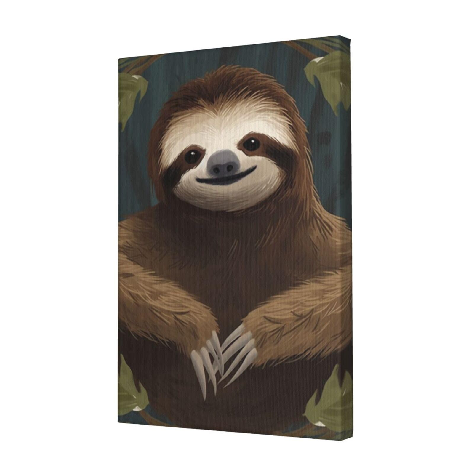 KLOPH Sloth Canvas Wall Art for Living Room 12"x18" Modern Artwork Painting for Bathroom Hanging Canvas Prints Aesthetic Wallart for Bedroom Kitchen Office Wall Decor