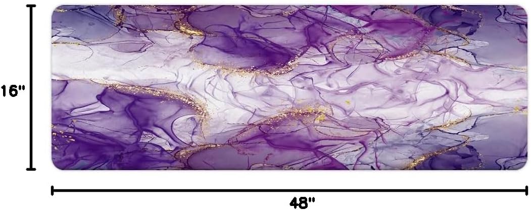 Purple Bath Mat, Marble Texture Abstract Bathroom Rugs No Silp, Purple Gold Colorful Romantic Abstract Bathroom Kitchen Door Mat, Soft Modern Luxury Elegant Art Decor 16X48IN