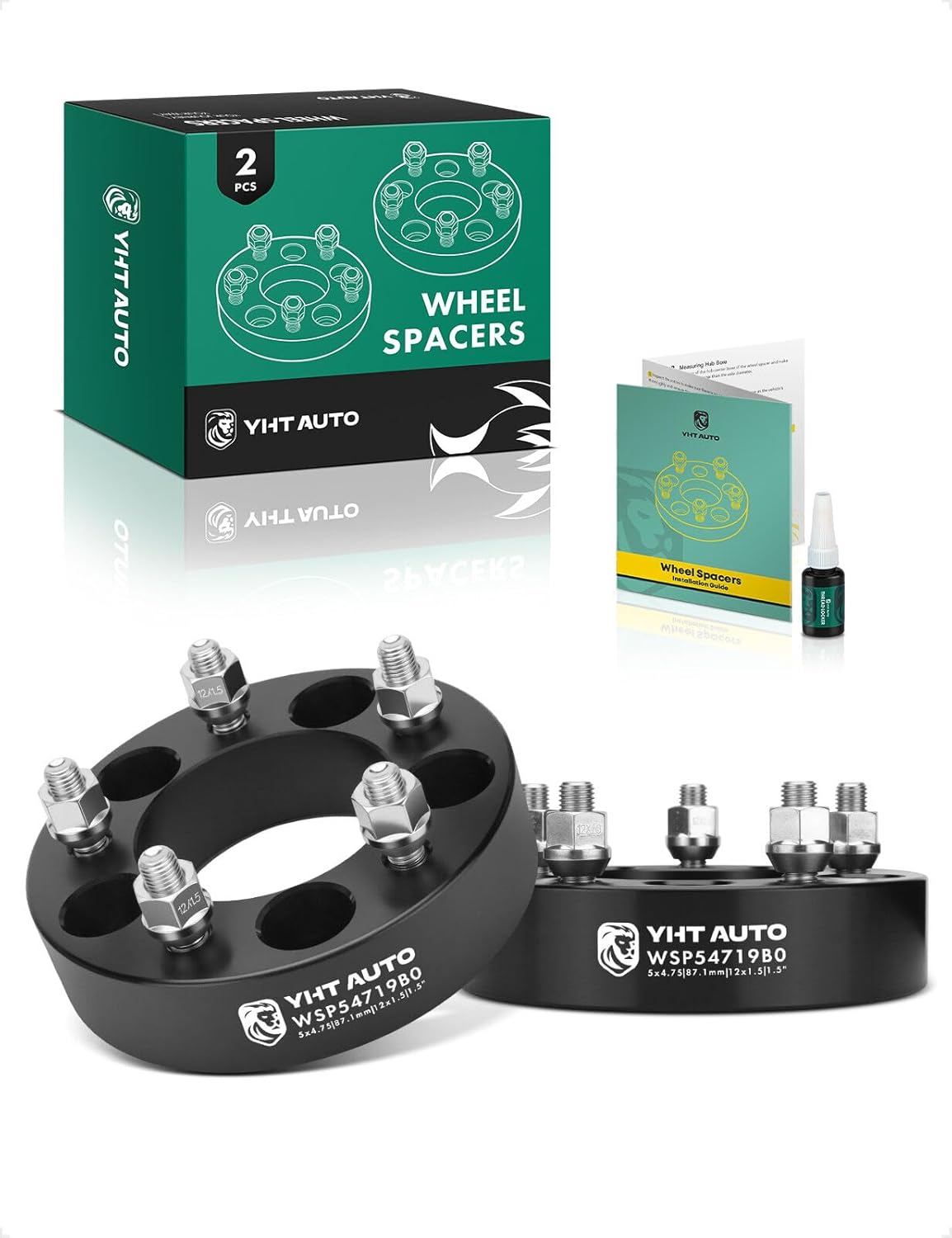 YHTAUTO 5x4.75 Wheel Spacers 1.5" Compatible with Chevrolet, GMC, Cadillac, Pontiac Models, Camaro, Jimmy Tire Spacers w/ M12x1.5 Studs, 87.1mm Center Bore 5 Lug 2PCS Black