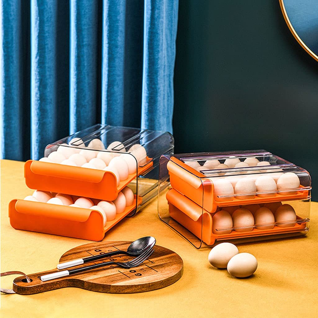 Caja de almacenamiento de huevos apilable para nevera, contenedor organizador de huevos de 2 capas