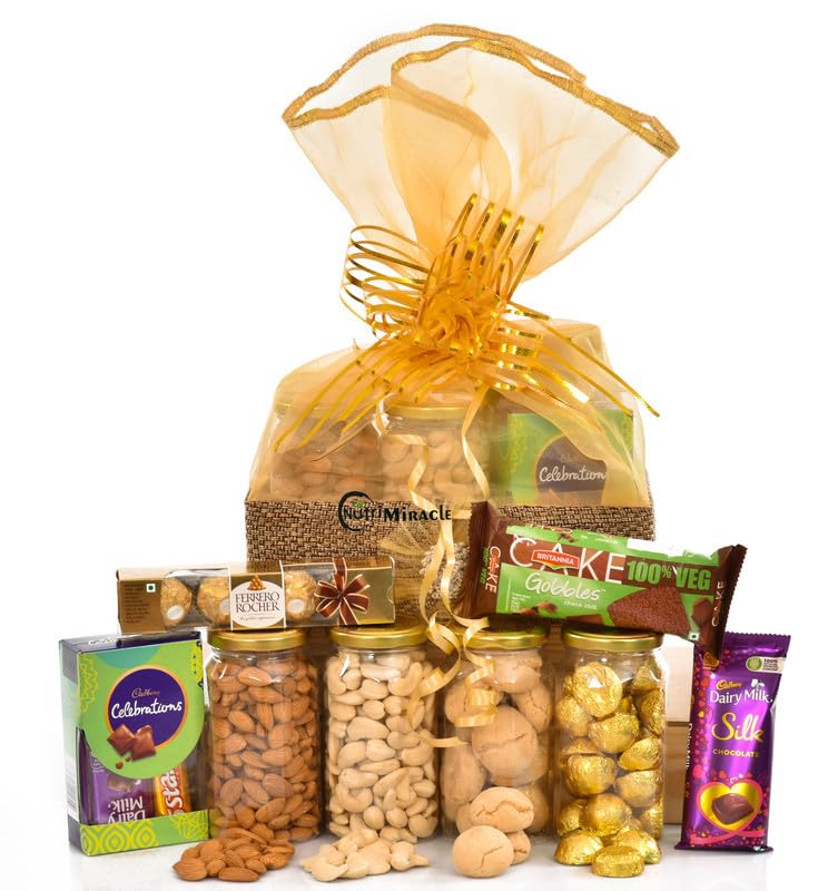 Image of NUTRI MIRACLE Diwali Dry Fruits and Dubai Chocolates Hamper Gift and Laddu Candles for Corporate Staff, Clients