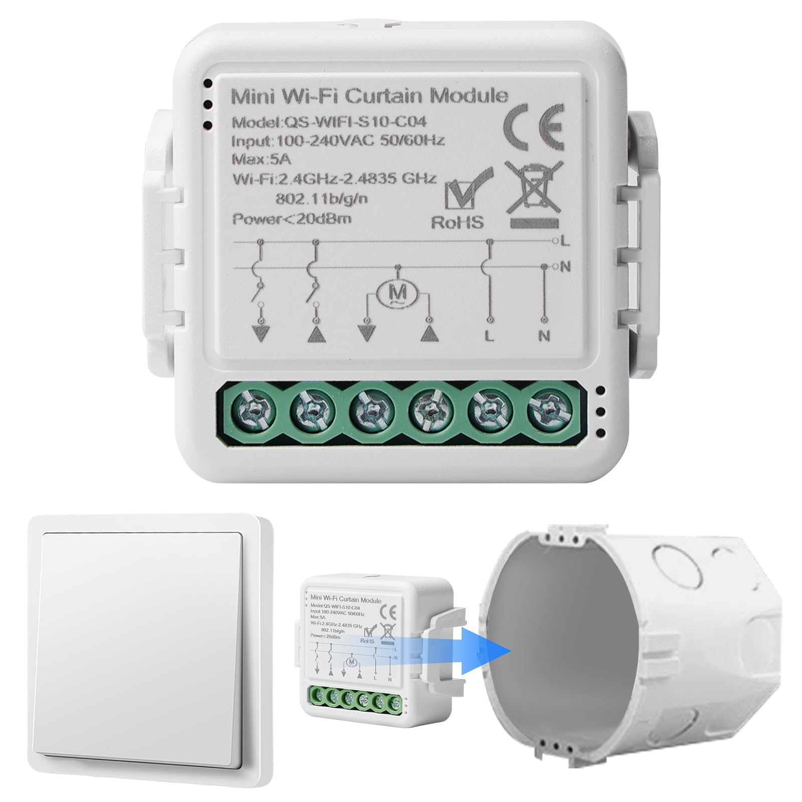 Módulo de interruptor inteligente de persiana Tuya WiFi, módulo de interruptor de persiana inteligente de 2,4 GHz, control de persiana inteligente, control de aplicación, temporizador para motor de