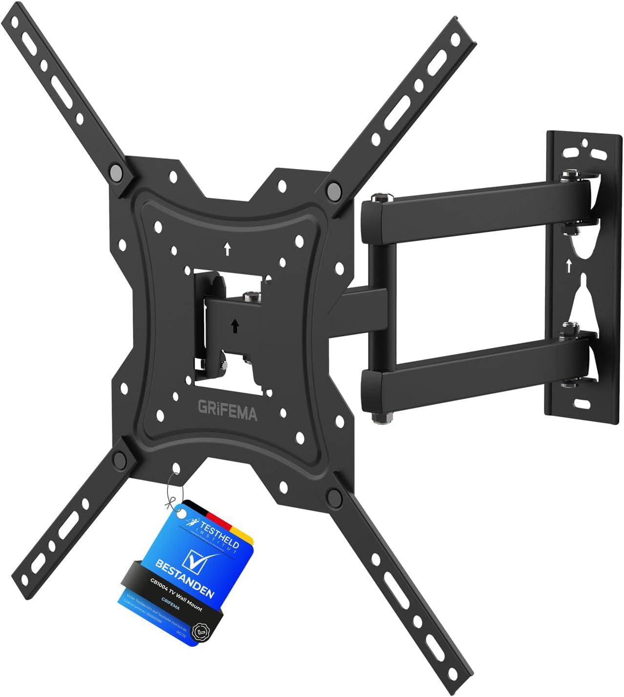 GRIFEMA Support Mural TV 26-55 Pouces - Fixation Murale TV Peut Contenir Jusqu'à 30KG, Accroche Television Mural Orientable (± 45°), Incline (+ 5°, -10°) et Étend, Support Vesa pour TV Plat/Incurvé