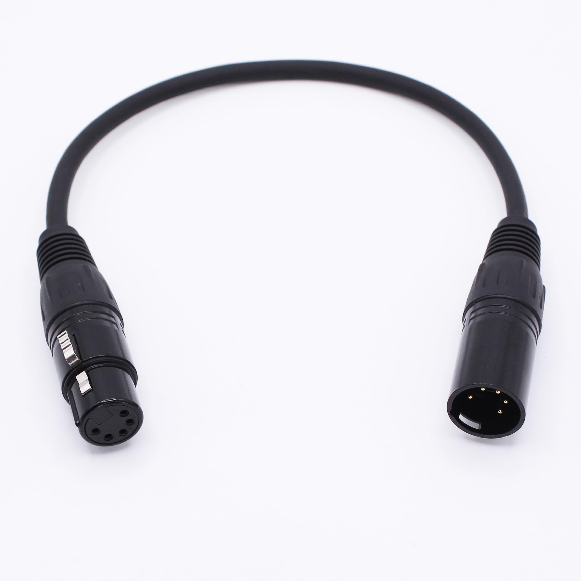Xilaghy 5-Pin XLR to XLR DMX Cables 1 Feet,Gold-Plate XLR 5 PIN Male to Female Microphone Cord, for Speaker,Microphone and DMX LED(Black,0.3M)