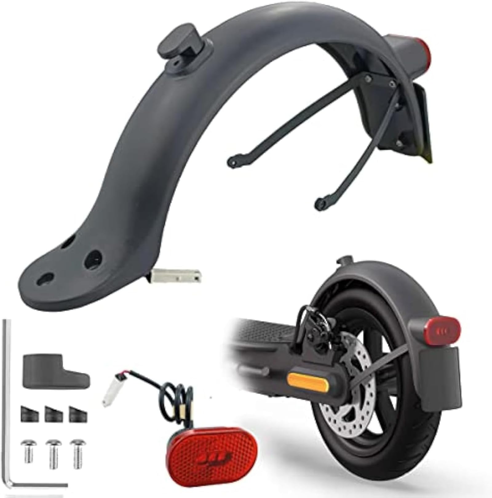 Guardabarros Trasero para Xiaomi Electric Scooter Mijia M365 1S Essential Pro 2 Adultos Patinete Electrico Accesorios con Luz y Soporte (Negro)