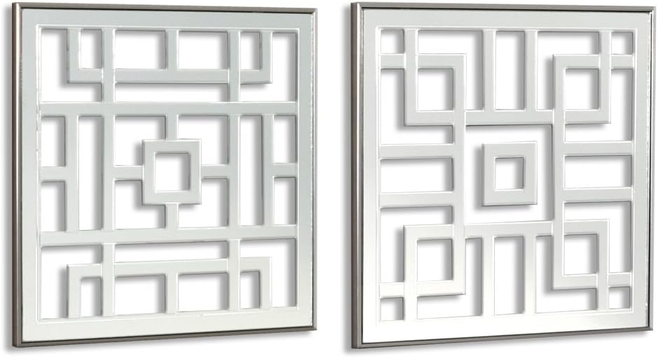 Head West Geometric Framed Mirror Tiles, 12Inch by 12Inch, Set of 2