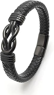Mens Braided Genuine Leather Bracelet 316L Stainless Steel Infinity Knot Bracelet Holiday Jewelry Gifts